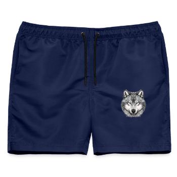 Wolfskopf, gezeichnetes Kunstwerk - Männer Badeshorts - Navy - Vorne - AI Model Male 178 light (178cm)