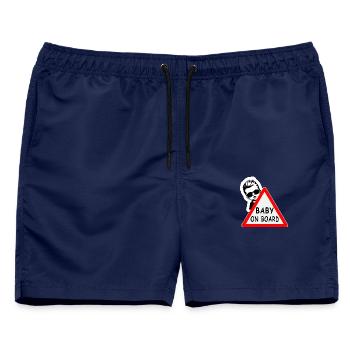 Autoaufkleber BABY ON BOARD - Männer Badeshorts - Navy - Vorne - AI Model Male 178 light (178cm)