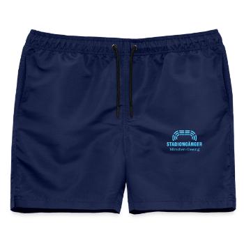 München-Giesing Stadiongänger weiß – Geschenk Fan - Männer Badeshorts - Navy - Vorne - AI Model Male 178 light (178cm)