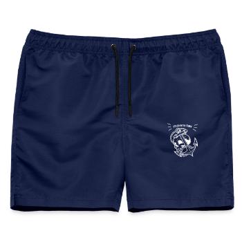 Anker mit Totenschädel "Steady in Storm" - Männer Badeshorts - Navy - Vorne - AI Model Male 178 light (178cm)