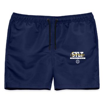 Sylt Deutschland Koordinaten Reise Souvenir - Männer Badeshorts - Navy - Vorne - AI Model Male 178 light (178cm)