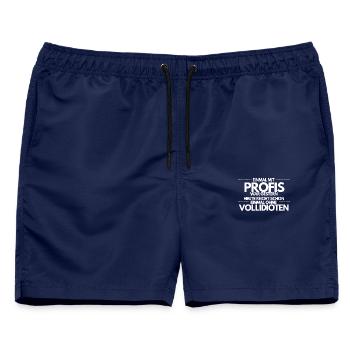 Einmal ohne Vollidioten / Einmal mit Profis - Männer Badeshorts - Navy - Vorne - AI Model Male 178 light (178cm)