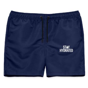 Stay Hydrated Slogan – Lauf- und Sportzitat - Männer Badeshorts - Navy - Vorne - AI Model Male 178 light (178cm)