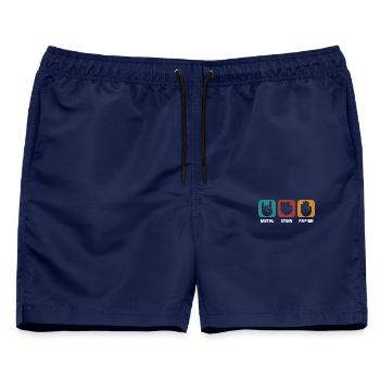 Metal Stein Papier - Männer Badeshorts - Navy - Vorne - AI Model Male 178 light (178cm)