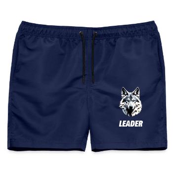 Wolfskopf mit weißem Leader Schriftzug - Männer Badeshorts - Navy - Vorne - AI Model Male 178 light (178cm)