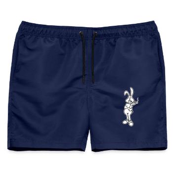 Osterhase verweigert Eier - Eier-Knappheit? - Männer Badeshorts - Navy - Vorne - AI Model Male 178 light (178cm)