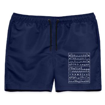 Ashtanga Yoga Cheat Shirt Primary Series - Männer Badeshorts - Navy - Vorne - AI Model Male 178 light (178cm)