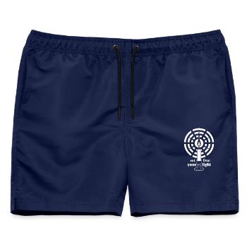White Glow – Minimalistische Art-Déco-Kerze - Männer Badeshorts - Navy - Vorne - AI Model Male 178 light (178cm)