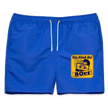 80er Party,Motto Shirt - Ein Kind der 80er(25) - Männer Badeshorts - Royalblau - Vorne - AI Model Male 178 light (178cm)