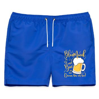 Blasmusik und Bier Darum bin ich hier - Männer Badeshorts - Royalblau - Vorne - AI Model Male 178 light (178cm)