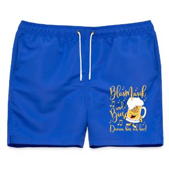 Blasmusik und Bier Darum bin ich hier - Männer Badeshorts - Royalblau - Vorne - AI Model Male 178 light (178cm)