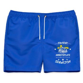 Tausche Arbeitsplatz gegen Hütte Schweden Spruch - Männer Badeshorts - Royalblau - Vorne - AI Model Male 178 light (178cm)