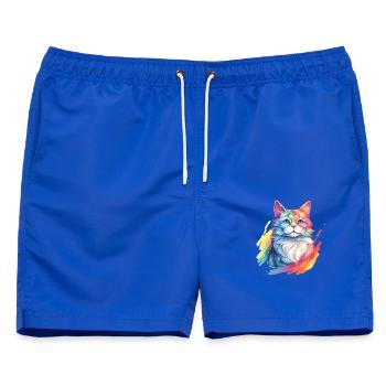 Rainbow Cat – Malerische Regenbogen-Katze - Männer Badeshorts - Royalblau - Vorne - AI Model Male 178 light (178cm)