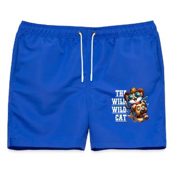 Cartoon Cowboy Katze reitet auf Hund, The Wild Cat - Männer Badeshorts - Royalblau - Vorne - AI Model Male 178 light (178cm)