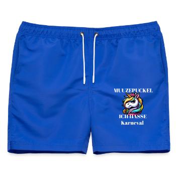 Karneval Unicorn: Ich hasse Karneval - Männer Badeshorts - Royalblau - Vorne - AI Model Male 178 light (178cm)