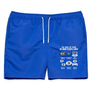 Was ich in meiner Freizeit mache: Retro-Musik - Männer Badeshorts - Royalblau - Vorne - AI Model Male 178 light (178cm)