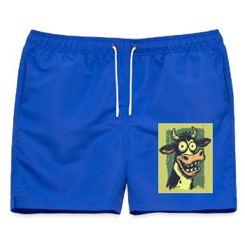 Groteske Kuh-Comic Karikaturen - Männer Badeshorts - Royalblau - Vorne - AI Model Male 178 light (178cm)