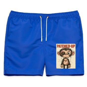 Patchwork Affe: Gepatcht und Tapfer - Männer Badeshorts - Royalblau - Vorne - AI Model Male 178 light (178cm)