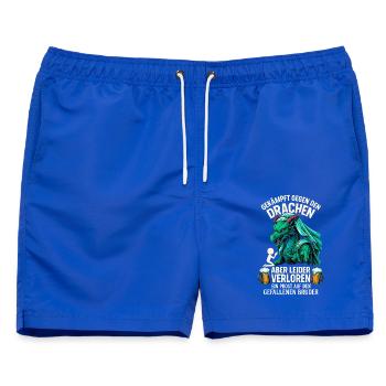 Gekämpft gegen den Drachen JGA Bier Shirt - Männer Badeshorts - Royalblau - Vorne - AI Model Male 178 light (178cm)
