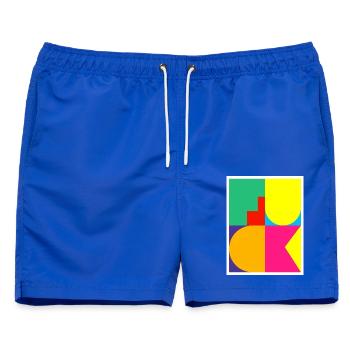 Pop-Art-F-Wort - Männer Badeshorts - Royalblau - Vorne - AI Model Male 178 light (178cm)