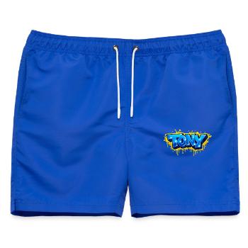Graffiti-Name TONY FÜR PERFEKTES GESCHENK DRUCKFÄHIG - Männer Badeshorts - Royalblau - Vorne - AI Model Male 178 light (178cm)