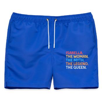 Isabella, die Frau, der Mythos, die Legende, die Königin, - Männer Badeshorts - Royalblau - Vorne - AI Model Male 178 light (178cm)