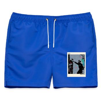 Cover Up Graffiti  87 Street Art Poster - Männer Badeshorts - Royalblau - Vorne - AI Model Male 178 light (178cm)