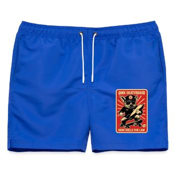 Oink Skateboard: Hier rollt das Gesetz - Männer Badeshorts - Royalblau - Vorne - AI Model Male 178 light (178cm)