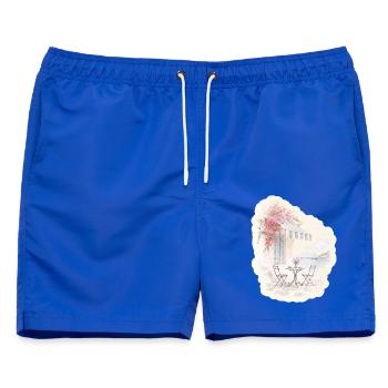 Seaside Café – Morgen am Meer - Männer Badeshorts - Royalblau - Vorne - AI Model Male 178 light (178cm)