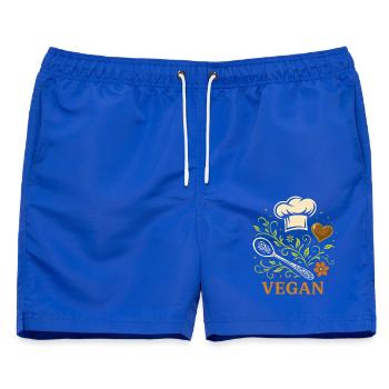 Vegan Kochen – Pflanzliches Küchen Motiv - Männer Badeshorts - Royalblau - Vorne - AI Model Male 178 light (178cm)