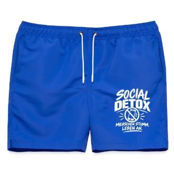 Social Detox – Menschen stumm. Leben an. - Männer Badeshorts - Royalblau - Vorne - AI Model Male 178 light (178cm)