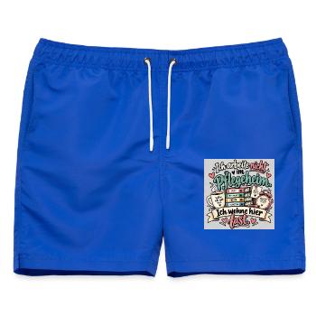 Ich wohne hier fast - Männer Badeshorts - Royalblau - Vorne - AI Model Male 178 light (178cm)