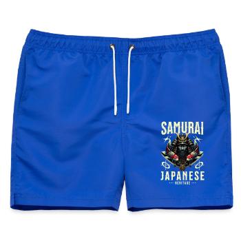 Japanischer Samurai Krieger Koi Karpfen Design - Männer Badeshorts - Royalblau - Vorne - AI Model Male 178 light (178cm)