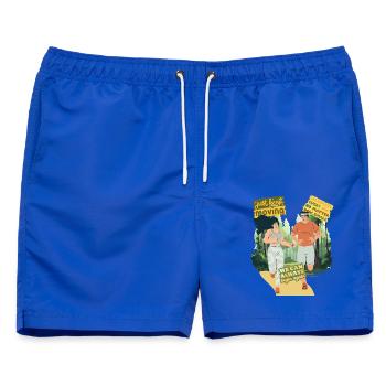 Laufduo im Wald: Mut zum Neustart - Männer Badeshorts - Royalblau - Vorne - AI Model Male 178 light (178cm)
