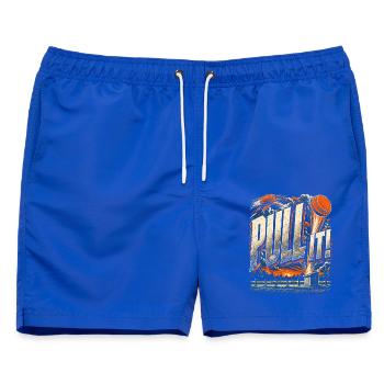 Tontaubenschießen Wurfscheibenschießen Pull It! - Männer Badeshorts - Royalblau - Vorne - AI Model Male 178 light (178cm)