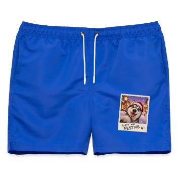 Fluffy And Festive Husky Selfie Weihnachten - Männer Badeshorts - Royalblau - Vorne - AI Model Male 178 light (178cm)