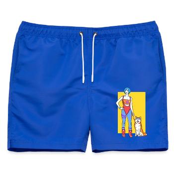 80er Jahre Menschen V02 - Männer Badeshorts - Royalblau - Vorne - AI Model Male 178 light (178cm)