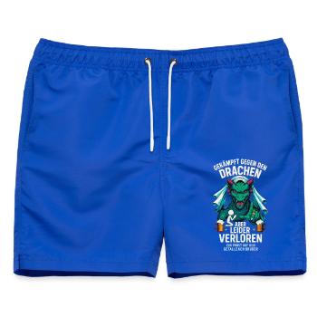 Gekämpft gegen den Drachen JGA Bier Shirt - Männer Badeshorts - Royalblau - Vorne - AI Model Male 178 light (178cm)