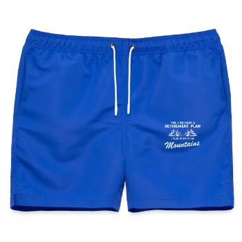 Bergmotiv mit Plan - Männer Badeshorts - Royalblau - Vorne - AI Model Male 178 light (178cm)