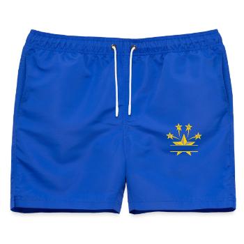 Sterngelbgrau mit Balken dazwischen zum eigenen Text - Männer Badeshorts - Royalblau - Vorne - AI Model Male 178 light (178cm)
