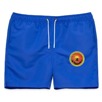 Sonnenuntergang Palmen Strand Kalifornien Urlaub - Männer Badeshorts - Royalblau - Vorne - AI Model Male 178 light (178cm)