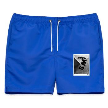 Schwarzweiß Perspektive Typografie - Männer Badeshorts - Royalblau - Vorne - AI Model Male 178 light (178cm)