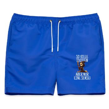 So viele Idioten, aber nur eine Sense - Weiß - Männer Badeshorts - Royalblau - Vorne - AI Model Male 178 light (178cm)