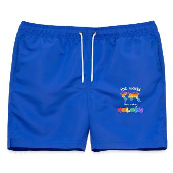 Regenbogenweltkarte der Vielfalt - Männer Badeshorts - Royalblau - Vorne - AI Model Male 178 light (178cm)