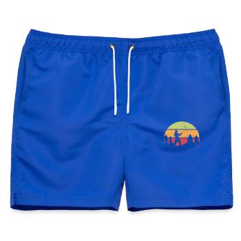 Fischer Retro Motiv mit Sonnenuntergang - Männer Badeshorts - Royalblau - Vorne - AI Model Male 178 light (178cm)