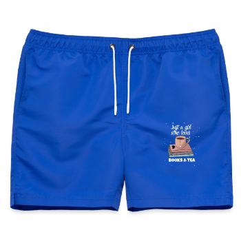 Bücher und Tee - Männer Badeshorts - Royalblau - Vorne - AI Model Male 178 light (178cm)