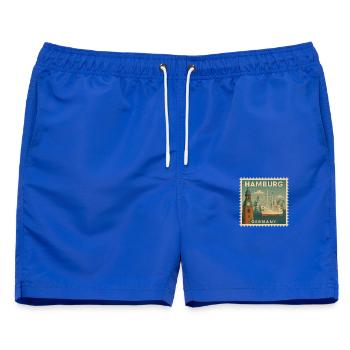 Hamburg Hafen Briefmarke - Männer Badeshorts - Royalblau - Vorne - AI Model Male 178 light (178cm)