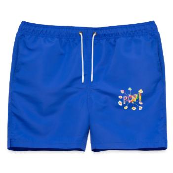 Knallige Pop Typografie mit buntem Popcorn-Design - Männer Badeshorts - Royalblau - Vorne - AI Model Male 178 light (178cm)