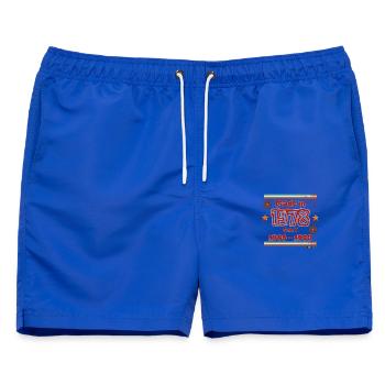 Retro-Design der 70er Generation - Männer Badeshorts - Royalblau - Vorne - AI Model Male 178 light (178cm)