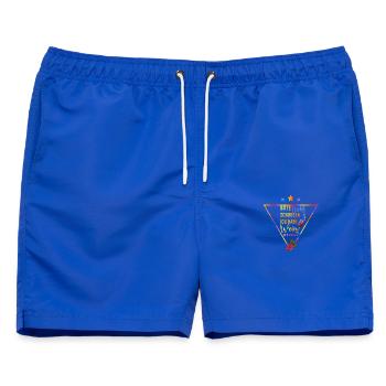 Wein in der Hand bunte Triangel Spruch - Männer Badeshorts - Royalblau - Vorne - AI Model Male 178 light (178cm)